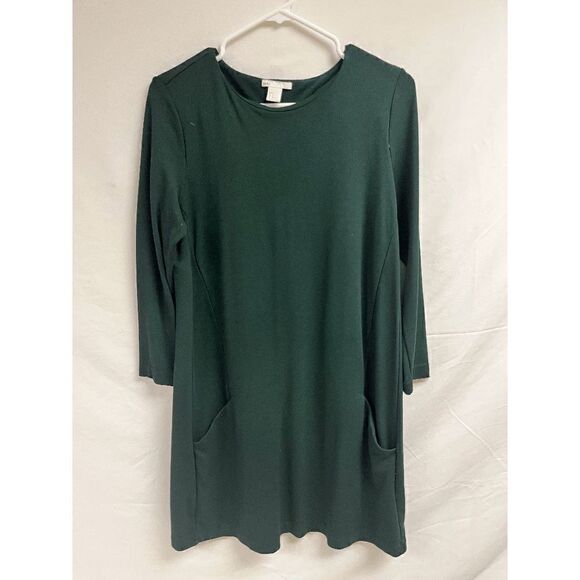 H&M Basic Womens Long Sleeve Crew Neck Jersey Dress Dark Green Size Medium - Picture 1 of 6